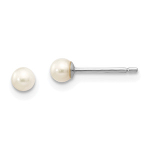14k White Gold 3-4mm White Round Freshwater Cultured Pearl Stud Post Earrings