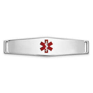 14K White Gold 34x9mm Centered Red Epoxy Enameled Soft Diamond Shape Medical ID Plate # 817