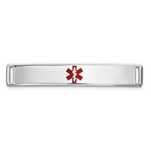 14K White Gold 35x6mm Centered Red Epoxy Enameled Medical ID Plate # 817