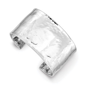 14k White Gold 37mm Hammered Polished Cuff Bangle Bracelet
