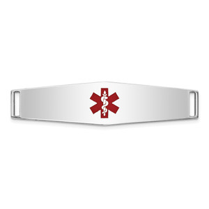 14K White Gold 38x10mm Centered Red Epoxy Enameled Soft Diamond Shape Medical ID Plate # 819