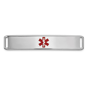 14K White Gold 38x8mm Centered Red Epoxy Enameled Medical ID Plate # 819