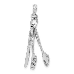 14K White Gold 3-D Moveable Knife, Fork, and Spoon Charm