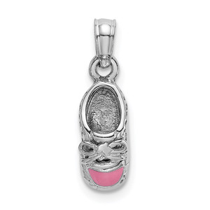 14K White Gold 3-D Pink Enamel Baby Shoe Charm