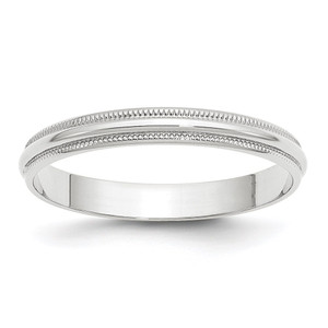 14k White Gold 3mm Lightweight Milgrain Half Round Wedding Band Size 8.5