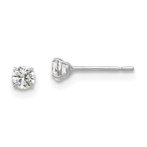 14k White Gold 3mm Round CZ Post Earrings