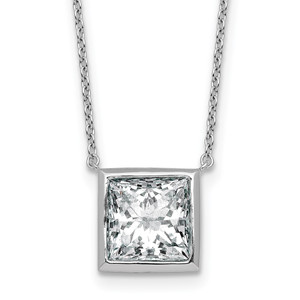 14k White Gold 4 carat Certified Lab Grown Diamond VS+ F+ Princess Complete 18 inch Bezel Set Necklace