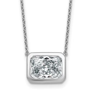 14k White Gold 4 carat Certified Lab Grown Diamond VS+ F+ Radiant Complete 18 inch Bezel Set Solitaire Necklace