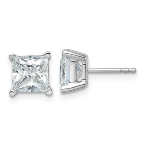 14k White Gold 4 carat Lab Grown Diamond VS+ F+ Princess Complete Four Prong Stud Earrings