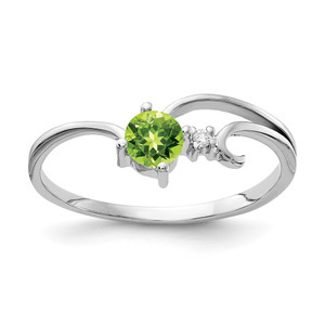14k White Gold 4mm Peridot AA Diamond ring