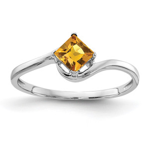 14k White Gold 4mm Princess Cut Citrine ring - Y4-61448B3D-3172