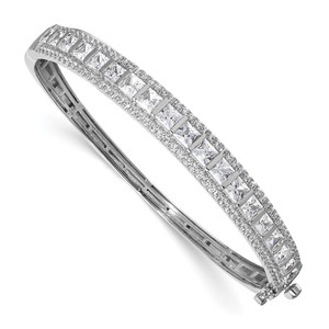 14k White Gold 5 carat Lab Grown Diamond VS/SI+ G+ Round and Princess Hinged Bangle Bracelet