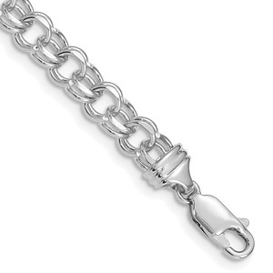 14k White Gold 5.5mm Diamond-cut Solid Heavy Double Link 8 inch Charm Bracelet