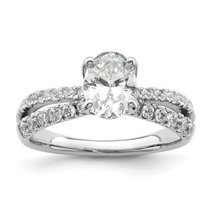 14k White Gold 5/8 carat Lab Grown Diamond VS/SI+ G+ 1 carat Center Oval Semi Mount Engagement Ring