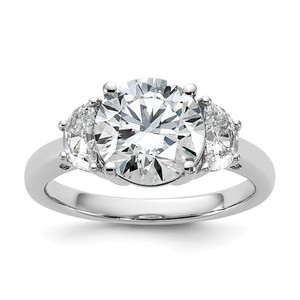 14k White Gold 5/8 carat Lab Grown Diamond VS/SI+ G+ 2 1/2 carat Center Round Semi Mount Three Stone Engagement Ring