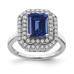 14k White Gold 5/8 carat Lab Grown Diamond VS/SI+ G+ and Lab Created Blue Sapphire Fashion Ring