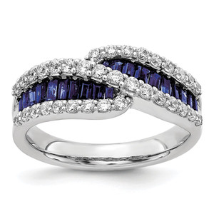 14k White Gold 5/8 carat Lab Grown Diamond VS/SI+ G+ and Lab Created Blue Sapphire Ring