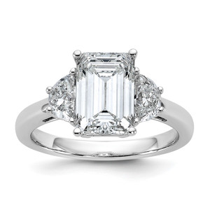 14k White Gold 5/8 carat Lab Grown Diamond VS/SI+ G+ Semi Mount Emerald and Half Moon Three Stone Engagement Ring