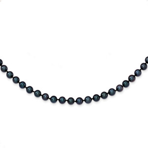 14k White Gold 5-6mm Black Round Akoya Saltwater Cultured Pearl 16 inch Necklace