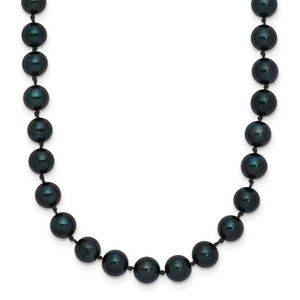 14k White Gold 5-6mm Black Round Akoya Saltwater Cultured Pearl 20 inch Necklace