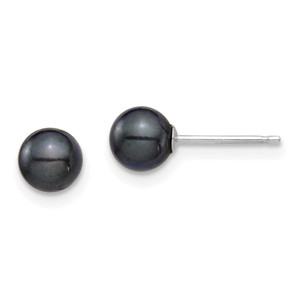 14k White Gold 5-6mm Black Round Akoya Saltwater Cultured Post Earrings