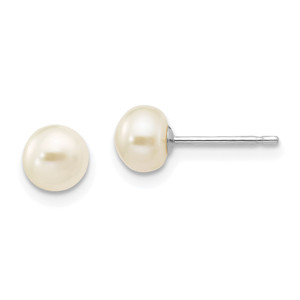 14k White Gold 5-6mm White Button Freshwater Cultured Pearl Stud Post Earrings