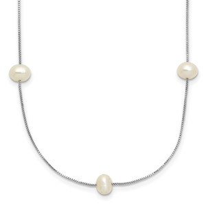14k White Gold 5-6mm White Near-Round Freshwater Cultured Pearl 9-Station 18 inch Necklace