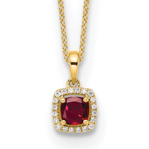 14k 1/10 carat Lab Grown Diamond VS/SI+ G+ and Created Ruby Complete 18 inch Pendant Necklace