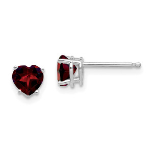 14k White Gold 5mm Heart Garnet Earrings