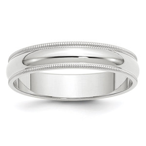 14k White Gold 5mm Milgrain Half Round Wedding Band Size 10