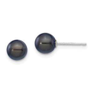 14k White Gold 6-7mm Black Round Akoya Saltwater Cultured Pearl Post Earrings