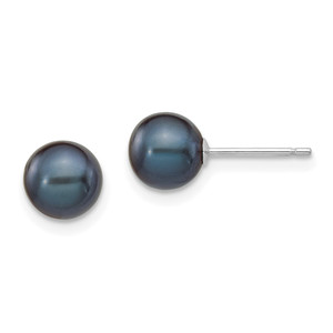 14k White Gold 6-7mm Black Round Freshwater Cultured Pearl Stud Post Earrings