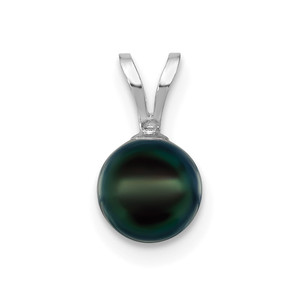 14k White Gold 6-7mm Round Black Akoya Saltwater Cultured Pendant