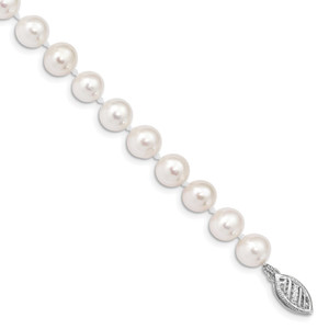 14k White Gold 6-7mm White Near Round Freshwater Cultured Pearl 7.5 inch Bracelet