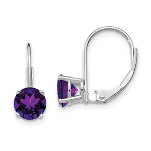 14k White Gold 6mm Amethyst Leverback Earrings - XL-05FF494A-4021
