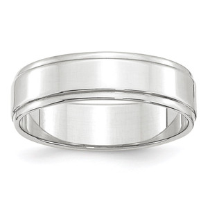 14k White Gold 6mm Flat with Step Edge Wedding Band Size 4