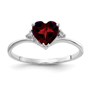 14k White Gold 6mm Heart Garnet AA Diamond ring