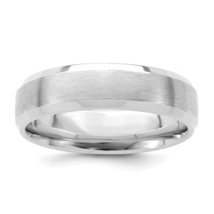 14k White Gold 6mm Lightweight Comfort Fit Brushed Satin with Polished Beveled Edge Wedding Band Size 8
