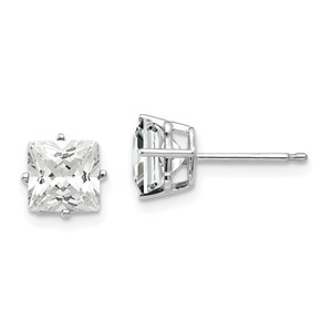 14k White Gold 6mm Princess Cut Cubic Zirconia Earrings