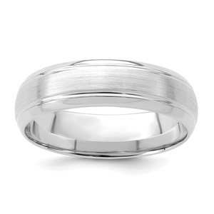 14k White Gold 6mm Standard Weight Comfort Fit Brushed Satin Line Edge Wedding Band Size 9