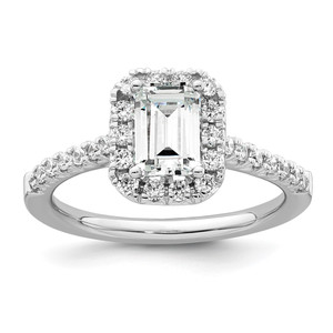 14k 1/2 carat Lab Grown Diamond VS/SI+ G+ 1 carat Emerald Center Semi Mount Halo Engagement Ring