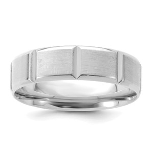 14k White Gold 6mm Standard Weight Comfort Fit Brushed/Polished Beveled Edge with Vertical Lines Wedding Band Size 9.5