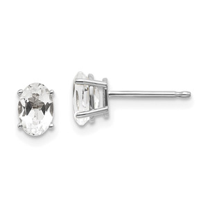 14k White Gold 6x4 Oval April/White Topaz Post Earrings