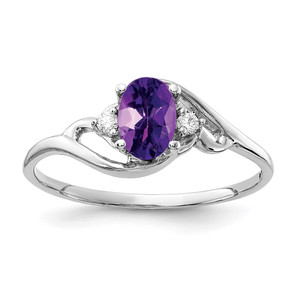 14k White Gold 6x4mm Oval Amethyst AA Diamond ring