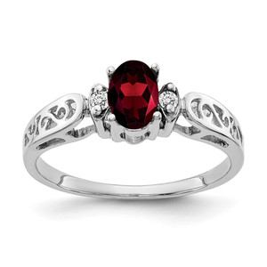 14k White Gold 6x4mm Oval Garnet AA Diamond ring - X9-9DDACED6-5186
