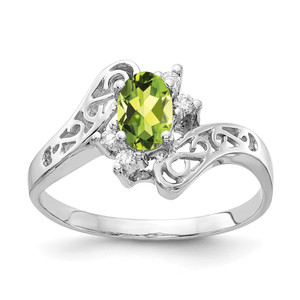 14k White Gold 6x4mm Oval Peridot AA Diamond ring - X9-0D55B8EF-4153