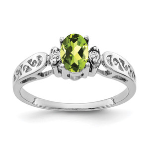 14k White Gold 6x4mm Oval Peridot AA Diamond ring - X9-F66A60C0-8702