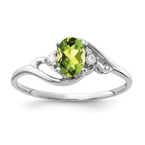14k White Gold 6x4mm Oval Peridot AA Diamond ring - Y2-A2254ADE-1123