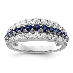 14k White Gold 7/8 carat Lab Grown Diamond VS/SI+ G+ and Lab Created Blue Sapphire Fashion Ring