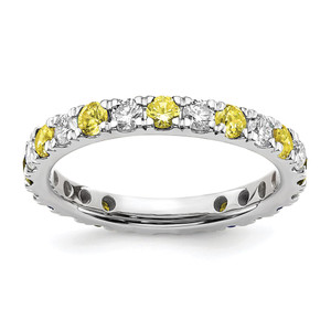 14k White Gold 7/8 carat Lab Grown Diamond VS/SI+ G+ and Lab Created Yellow Sapphire Size 8 Eternity Band